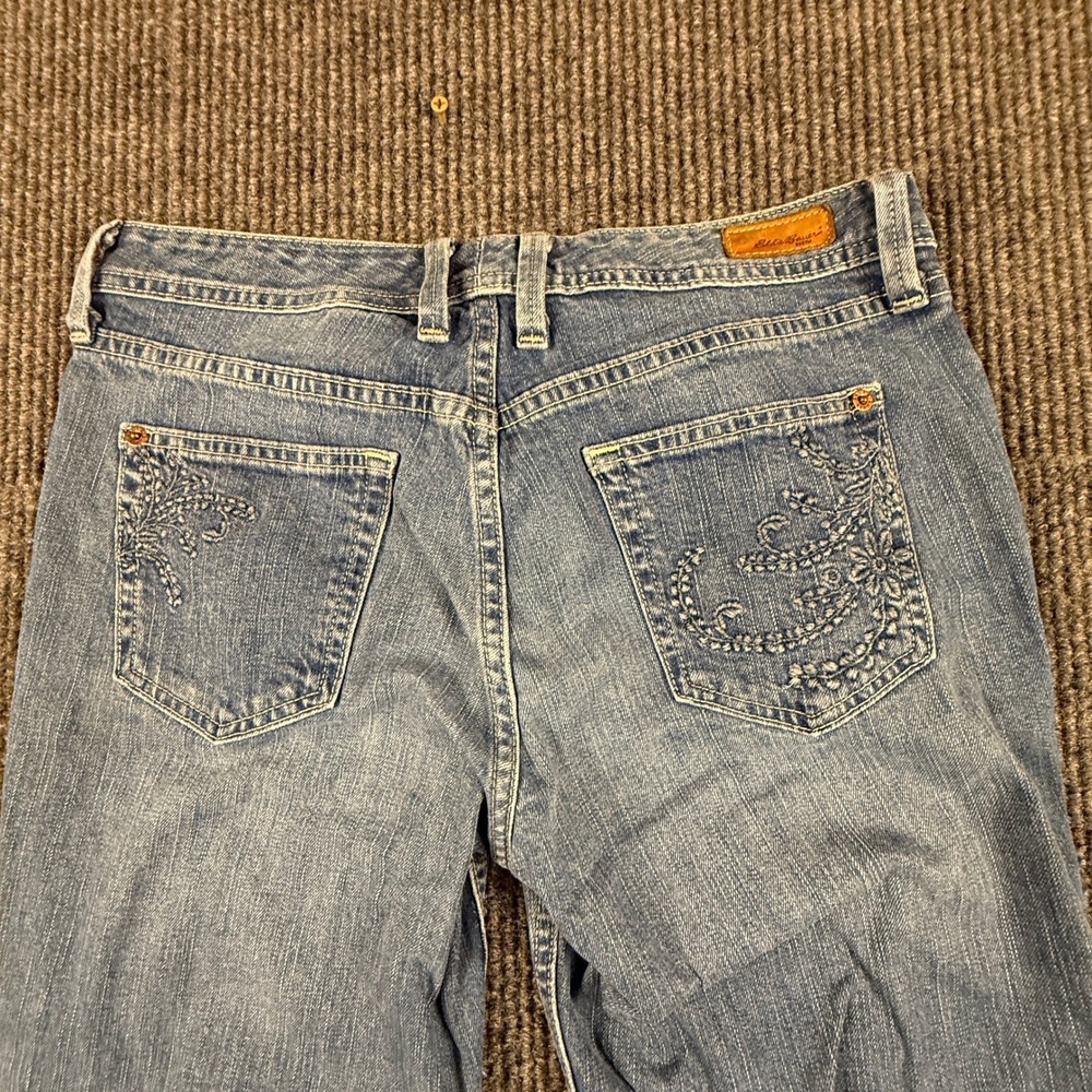 Eddie Bauer VTG Womens 6R Jean Embroidered Floral Pocket Cuffed Crop Medium Wash - Picture 9 of 16